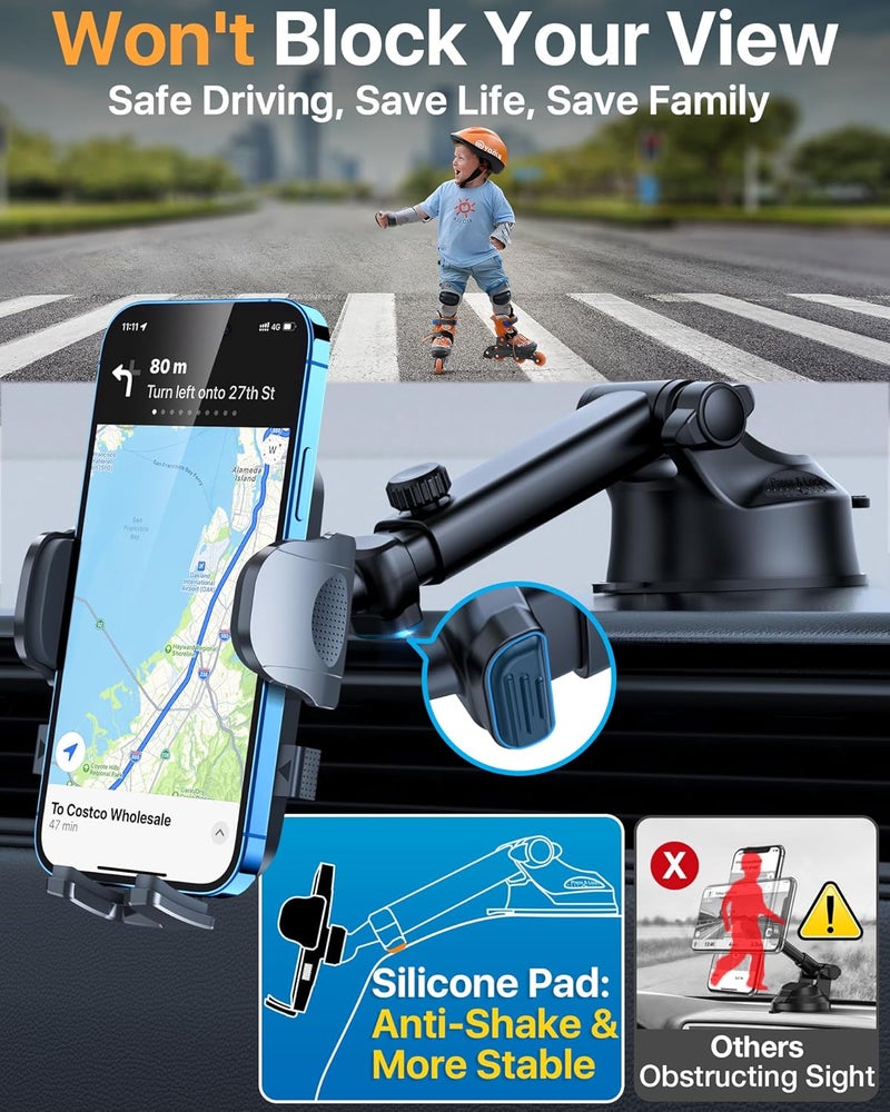 HTU 【98+LBS Strongest Suction & Military-Grade】 Ultimate Car Phone Mount【Patent & Safety Certs】 Cell Phone Holder Truck Stand for Dashboard Windshield Vent for iPhone 17 Pro Max 16 15 Samsung (Pink) - Image 3